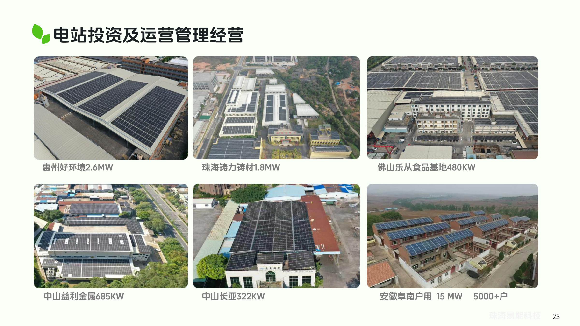 惠州好环境2.6MW、珠海铸力铸材1.8MW、佛山乐从食品基地480KW等电站